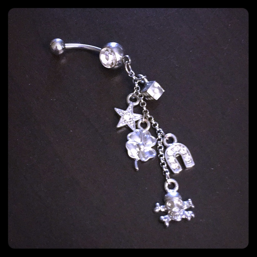 Long Dangle Belly Button Ring, Luck & Life Charms